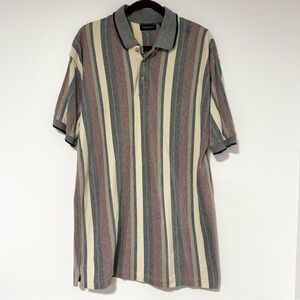 Van Heusen Mens XL Striped Polo Shirt Short Sleeve Cotton‎ Burgundy Cream Grey